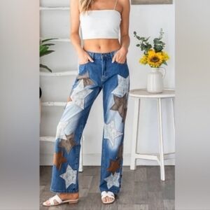 Oli & Hali Multi-Color Vegan Leather Star Patchwork Jeans